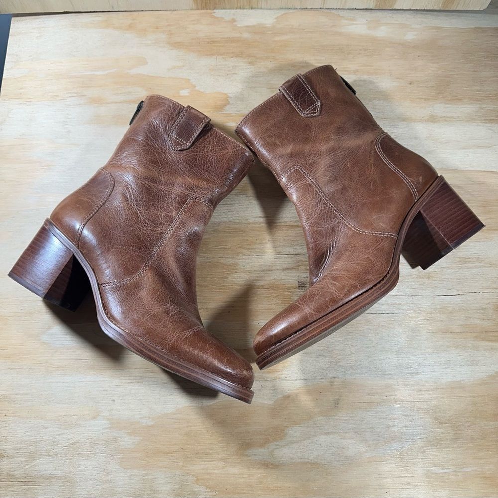 Vince Camuto Brown Leather Ankle Boots Women’s Size 7.5 - Picture 2 of 9